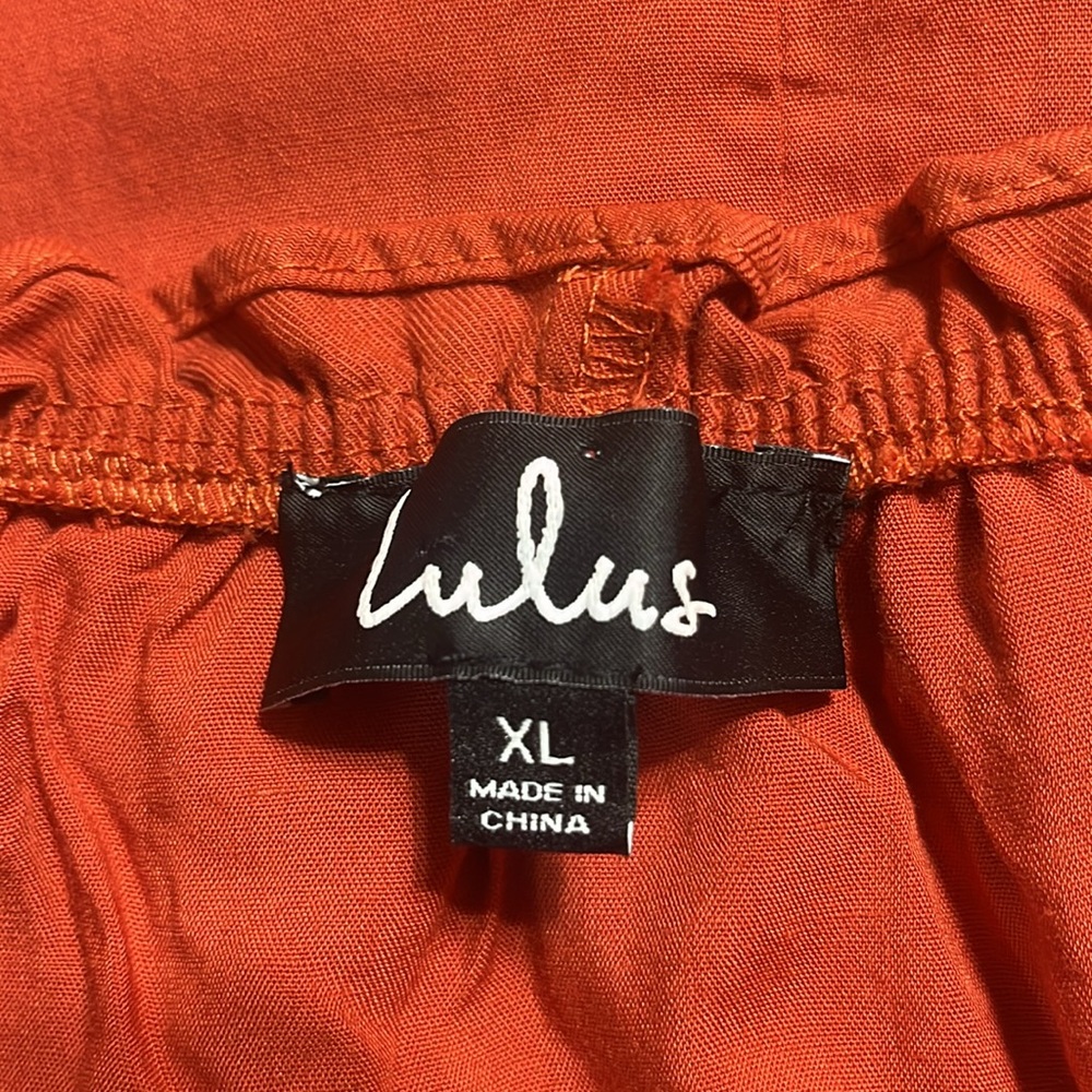 Lulus Dress Sz XL See Ya Later Terra Cotta Off-the-Shoulder Lace-Up 100% Cotton - Picture 6 of 7